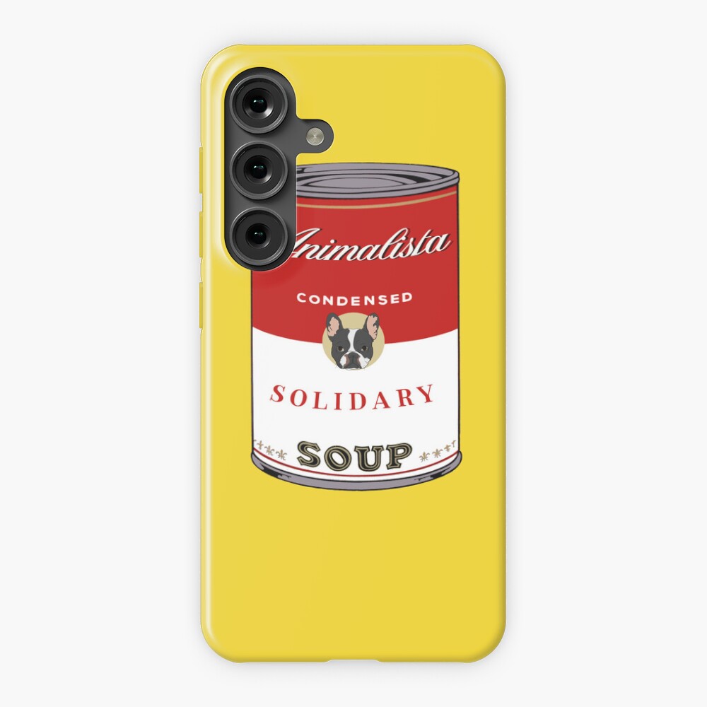 Funda móvil de Callejeros Boiro con diseño 'Campbell's soup", ideal para colaborar con nuestra protectora.